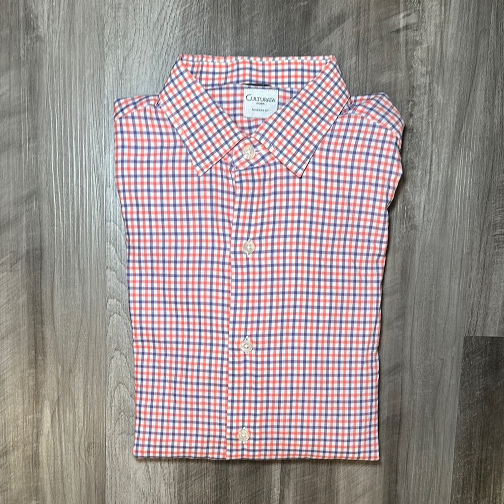 Culturata Roma Made in Italy Tailored Fit Checkered Long Sleeve Button Sown - L